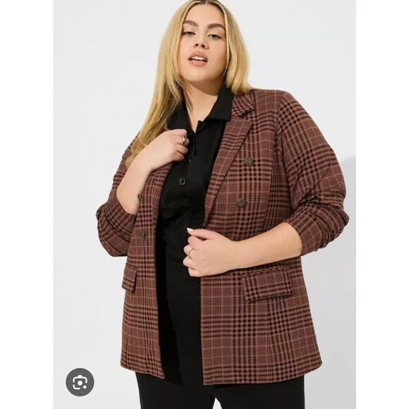 torrid Jackets & Blazers - Torrid Studio Ponte Double Breasted Relaxed Blazer Plus Size 4X Brown Plaid
